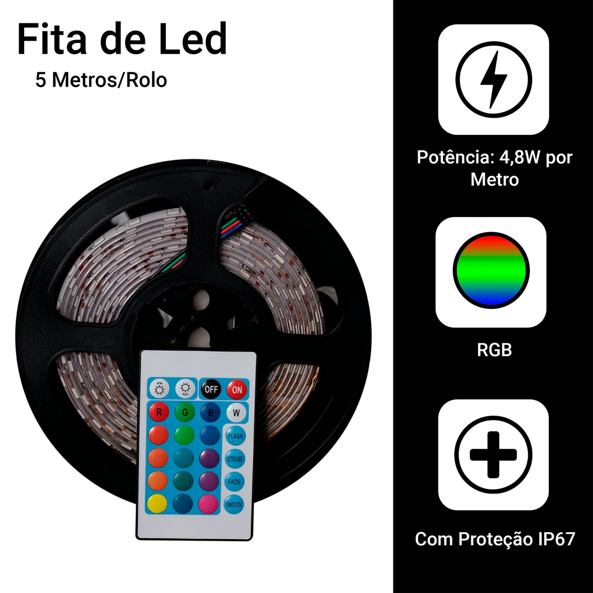 Fita Led Rgb 5050 [Rolo 5m + Controle + Fonte]